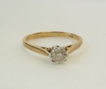 A 9CT GOLD SOLITAIRE DIAMOND RING, 0.25ct approx., 1.8g