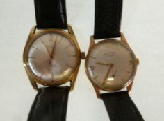 GENT`S 1960s ROTARY 9CT GOLD CASED WRIST WATCH, silvered part Arabic and baton dial, with seconds