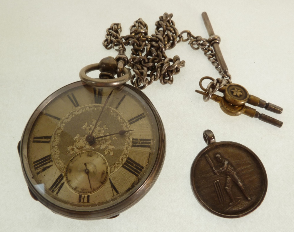 LATE NINETEENTH CENTURY CONTINENTAL SILVER CASED GENTLEMAN`S OPEN FACE KEYWIND POCKET WATCH, with