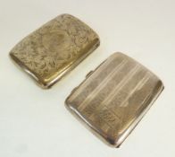 AN ENGINE TURNED SILVER CIGARETTE CASE, with chevron design, Birmingham 1933, 2oz AND A FOLIATE