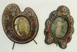 TWO MICRO-MOSAIC EASEL PHOTOGRAPH FRAMES, each shaped oval form with floral mosaic design, each 3 ¾"
