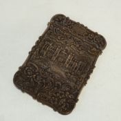 NATHANIEL MILLS, VICTORIAN SILVER CARD CASE, REPOUSSE DEPICTING ALTERNATE VIEWS OF WINSOR CASTLE