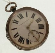 A VICTORIAN ENGINE TURNED SILVER CASED OPEN FACED POCKET WATCH, key wind movement, white roman