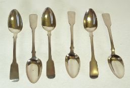 A SET OF GEORGE III SILVER FIDDLE HANDLE TEASPOONS, London 1819, 3.20oz approx.