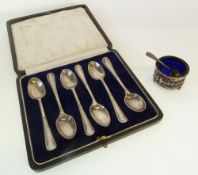 SET OF SILVER TEASPOONS with beaded handles, in case, Sheffield 1919 and a Edwardian silver