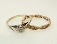 A 9CT GOLD DIAMOND RING, illusion set with a small diamond, Sheffield 1978, AND A MARKED 9CT GOLD