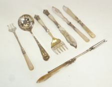 A SCOTTISH SILVER SMALL SERVING FORK, with mother of pearl handle, AN INTERESTING POSSIBLY SILVER