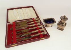 A CASED SET OF SIX QUEENS PATTERN AFTERNOON TEA KNIVES, WITH FILLED SILVER HANDLES, Sheffield