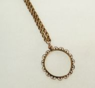 A STAMPED 9CT GOLD BELCHER CHAIN NECLACE with vacant circular pendant, 7.4g
