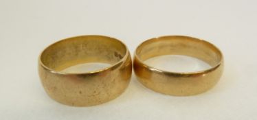 AN 18CT GOLD BROAD WEDDING RING, London 1980, AND ANOTHER 18CT GOLD WEDDING RING, London 1981, 8.