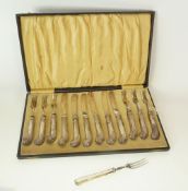 SIX AFTERNOON TEA KNIVES AND FORKS, with acanthus embossed pistol grip handles and electroplate