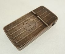 A VICTORIAN SILVER VESTA CASE, with double hinged top, the engine turned decoration centering a