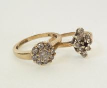TWO 9CT GOLD CZ CLUSTER RINGS, one marquise shaped, centre set with a tiny sapphire, London 1986,