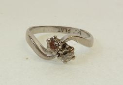 18ct WHITE GOLD AND PLATINUM TWO STONE TINY DIAMOND SET CROSSOVER RING, 2..8gms gross