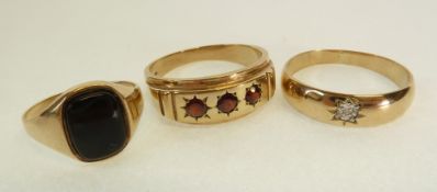 A GENT`S 9CT GOLD RINGS ILLUSION SET WITH A MELEE DIAMOND, Sheffield, ANOTHER STAR SET WITH THREE