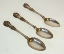 THREE VICTORIAN SILVER QUEENS PATTERN SERVING SPOONS, London 1839 and 1844, duty mark, 7oz