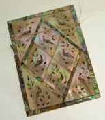 NINETEENTH CENTURY MOTHER OF PEARL AND ABALONE SHELL INLAY CARD CASE, tiled decoration with