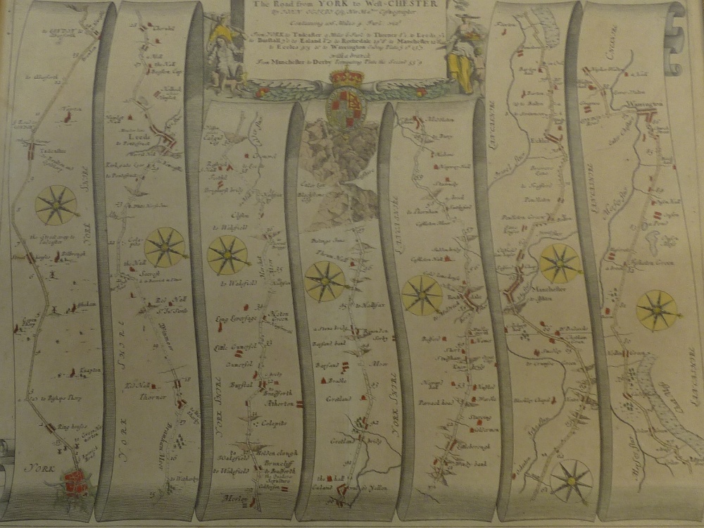 JOHN OGILBY CIRCA 1769 HANDCOLOURED ROAD MAP YORK TO CHESTER 13 ½"" x 17 ½"" (33cm x 44.5cm)