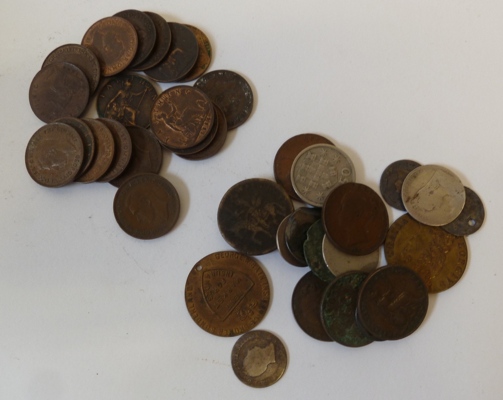 A QUANTITY OF VICTORIAN AND LATER PENNIES, HALF PENNIES,  Farthings, silver three penny pieces,