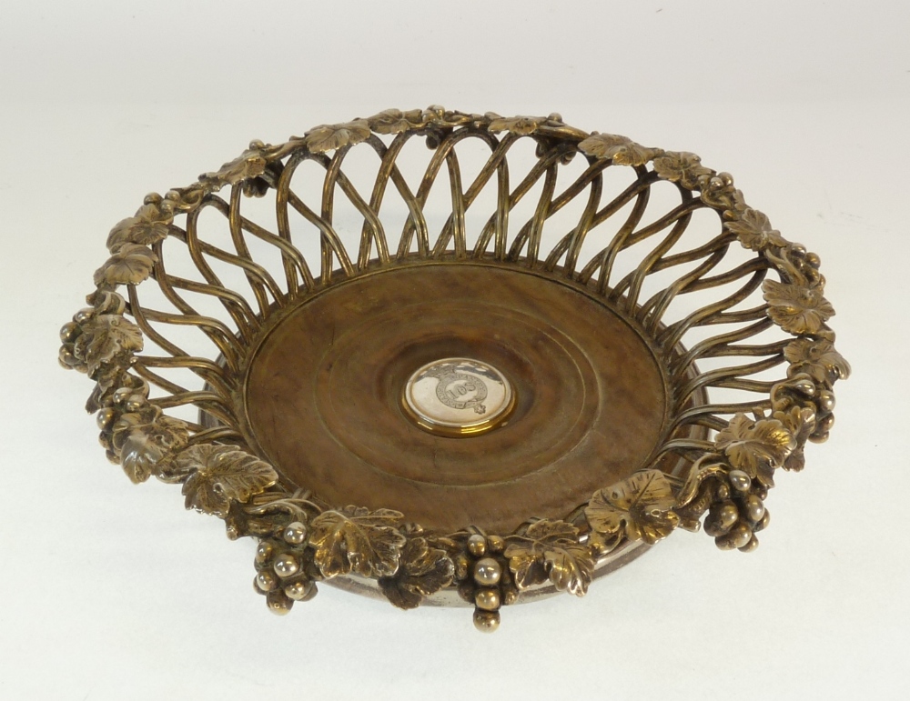 ELKINGTON & CO LATE NINETEENTH CENTURY ELECTROPLATE WINE COASTER, with lattice and fruiting vine