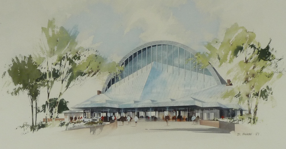 D. FRICKER (MODERN) WATERCOLOUR An architects drawing of G-Mex, Manchester Signed and dated (19)