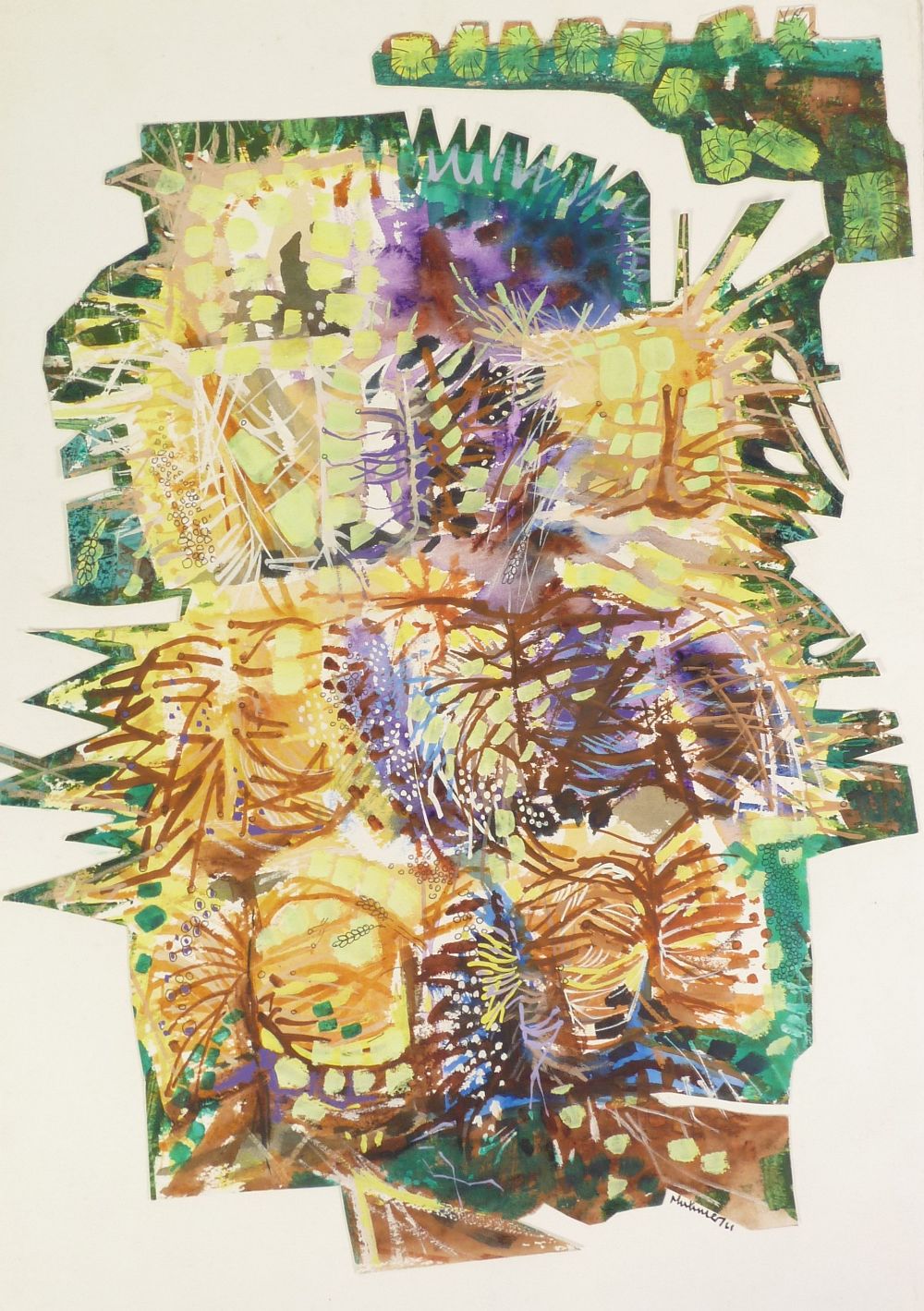 RAY MUTIMER, Harrogate Gouache Drawing `Stack` foliate abstract, cut out and laid down signed and