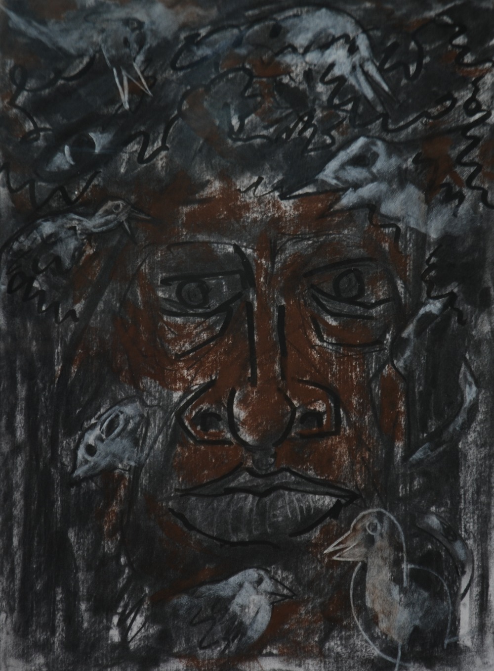 JOHN LYONS (twentieth century) PASTE, CHARCOAL AND FELT TIP ON PAPER `Papa Bois II` signed and dated