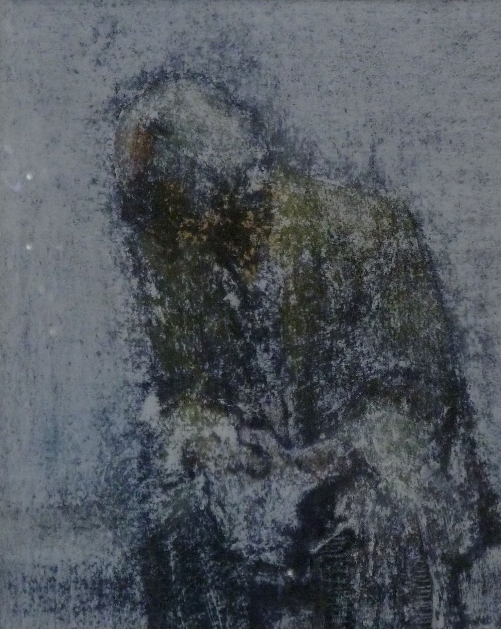 •JOHN McCOMBS PASTEL DRAWING Man seated with hands clasped signed with initials and dated (19)76