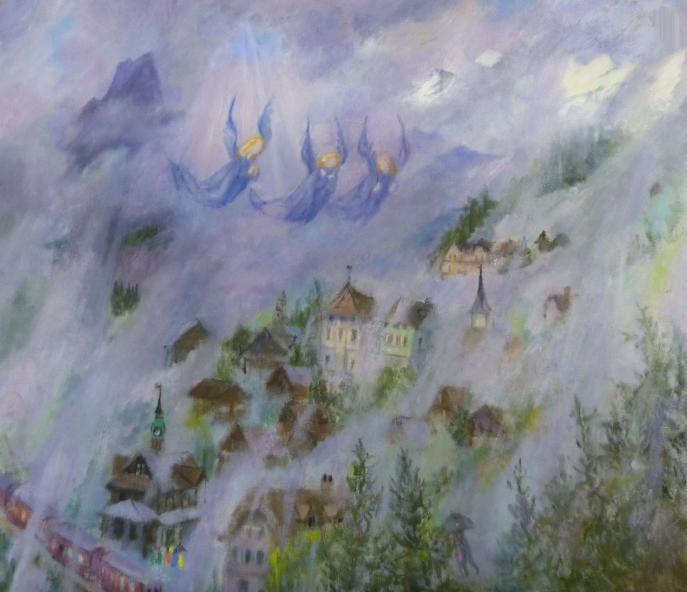 BETTINA EHRLICH (1903-1985) OIL PAINTING ON ARTISTS BOARD Alpine town possibly Wengen,