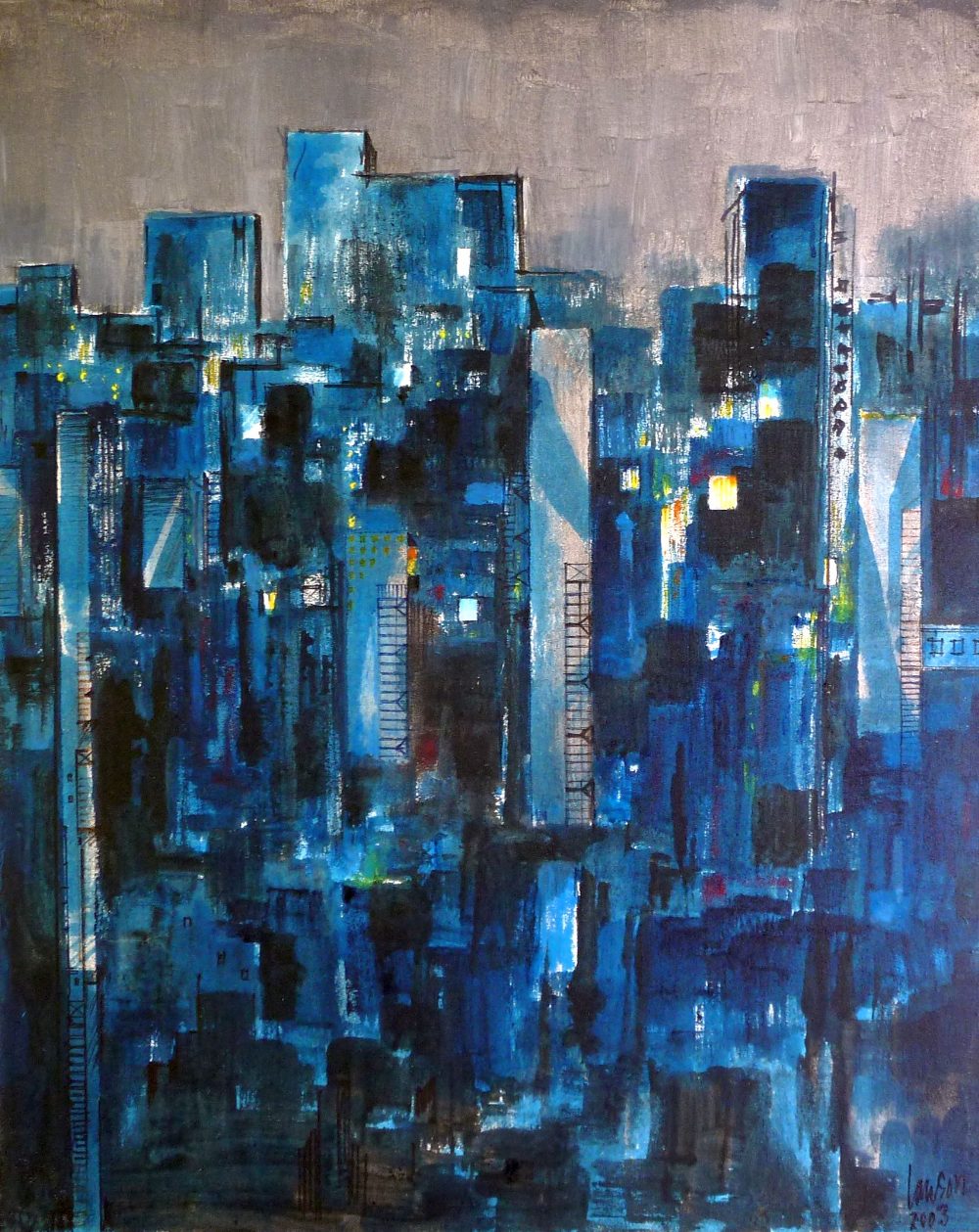 KEN LAWSON (1920 - 2008) OIL PAINTING ON CANVAS `Big City Blues` signed and dated 2003, lower