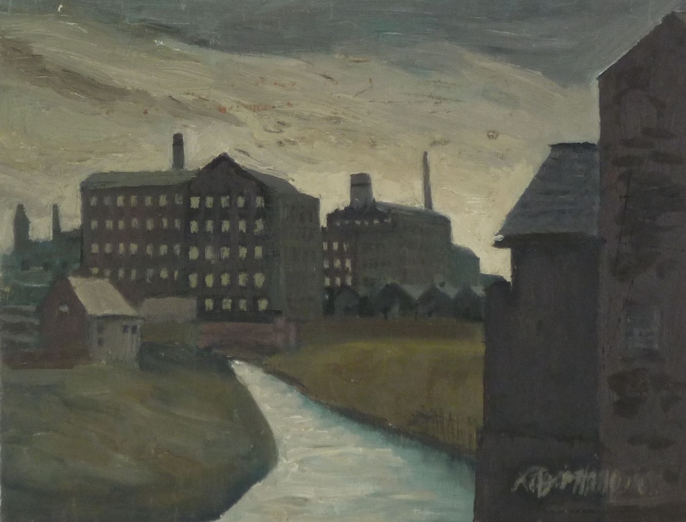 ROGER HAMPSON (1925 - 1996) OIL PAINTING ON BOARD `Rochdale Canal, Manchester` signed, titled and