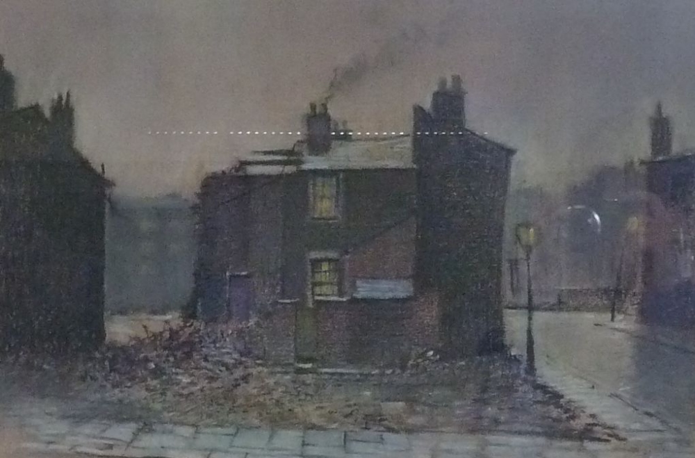 TOM BROWN PASTEL `Demolition` signed 11 1/2" x 17" (29.2 x 43.2cm)