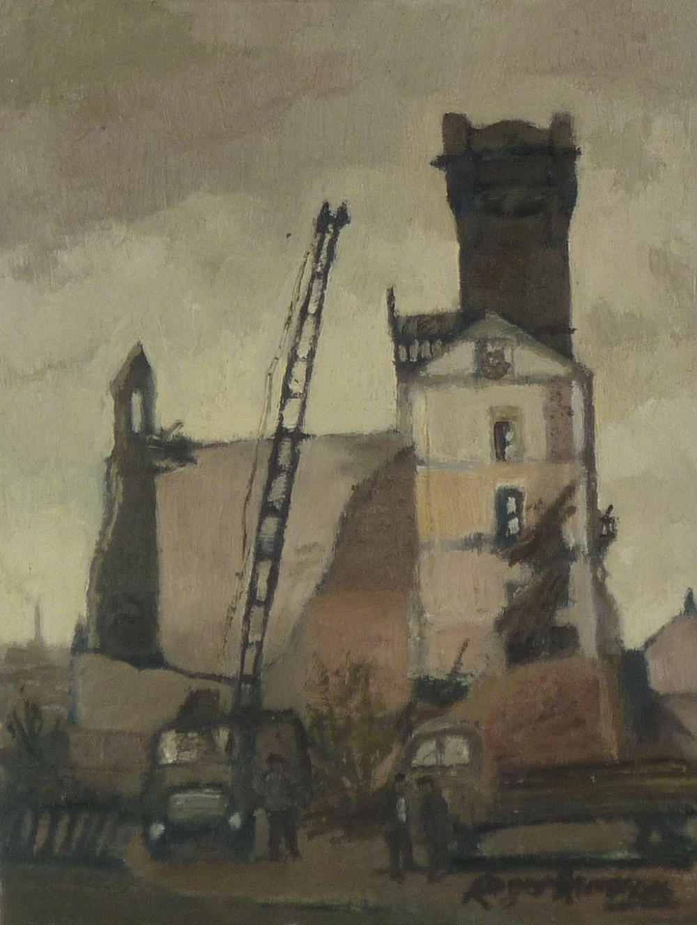 ROGER HAMPSON (1925 - 1996) OIL PAINTING ON BOARD `Bolton Corn Mill Demolition` signed, titled and