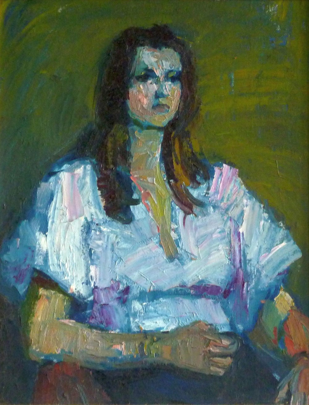 •NORMAN LAYCOCK (1920 - 1985) OIL PAINTING ON BOARD 3/4 length portrait of a seated young woman