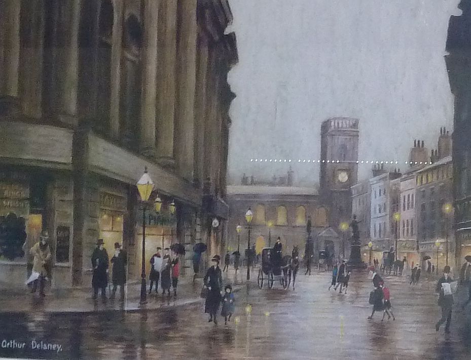 ARTHUR DELANEY ARTIST SIGNED LIMITED EDITION COLOUR PRINT St Ann`s Square, Manchester 360/850,