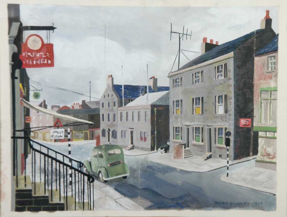 •HELEN LAYFIELD BRADLEY (1900 - 1979) GOUACHE DRAWING Oldham Street Scene Signed and dated 1950