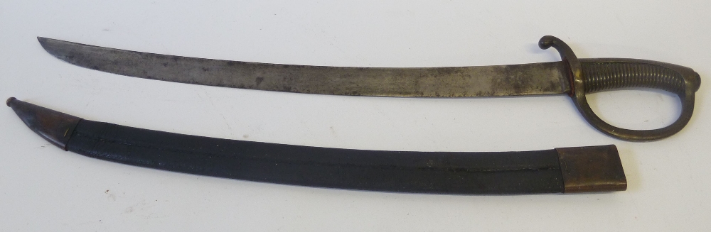 19th CENTURY DUTCH NAVAL BRASS HILTED `BRIQUET` SIDEARM with plain single edge carved blade,