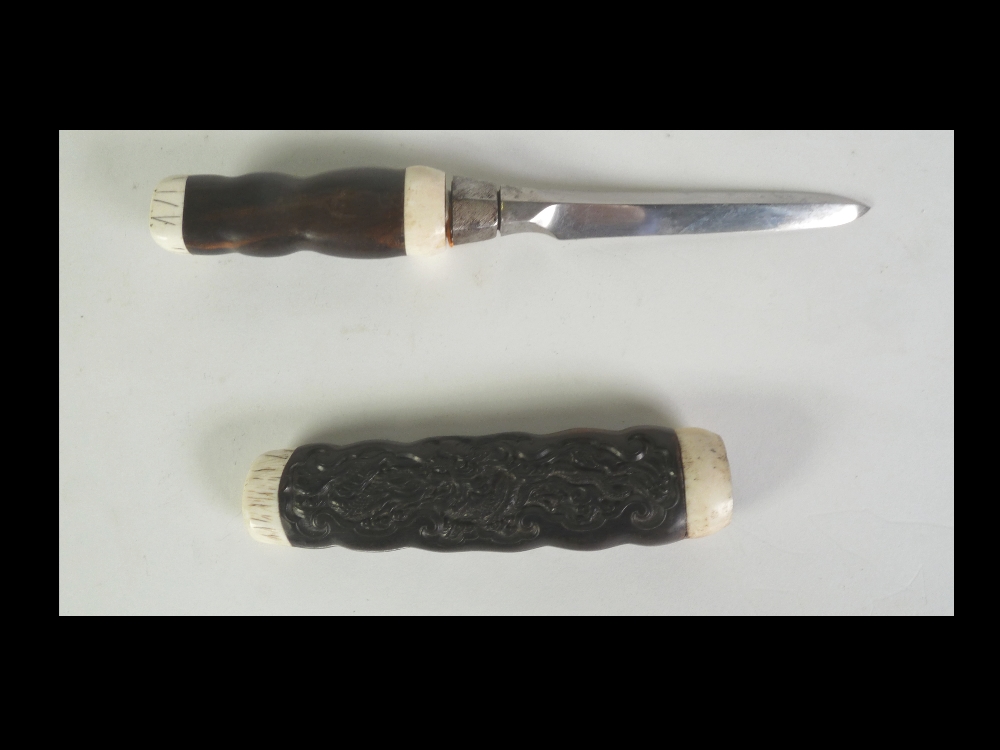 SMALL YARI DIRK, having triangular form, 5" (12.7cm) blade, with plain hardwood grip and hardwood