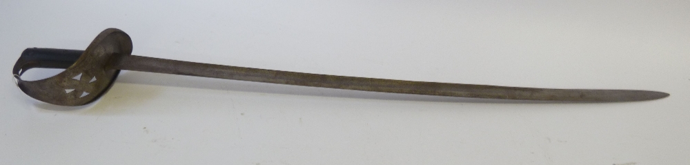 LATE 19th CENTURY CAVALRY TROOPERS SWORD with slightly curved fullered blade, 34" (86.4cm) long