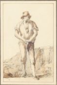 Thomas Barker (1769-1847) British, Three pen lithographs of country figures, hand coloured with