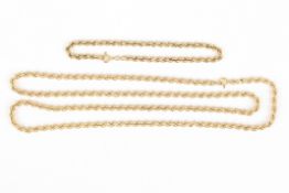 A Modern 9ct gold rope twist necklace and bracelet set, 19g