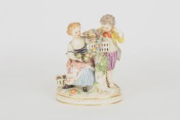 A continental porcelain figure of a boy and girl, possibly Meissen, circa 1900, formed as a boy and