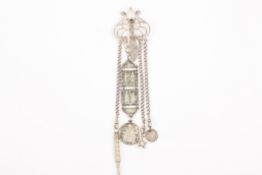 A late Victorian silver chatelaine, hallmarked London 1901, makers mark: EC, hung with later