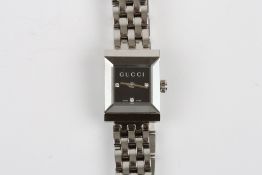 A ladies Gucci stainless steel and diamond wrist watch, on flexible link bracelet  Movment not