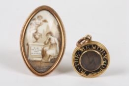 A George III marquise shaped hand painted mourning ring, dated 1787, finely painted on ivory
