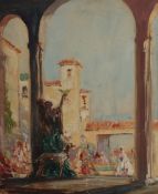 ? Attributed to A.K. Macdonald, Italian palazzo, oil on canvas, unsigned, applied to board, 47.5 x