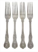 A collection of eighteen silver forks, hallmarked for London 1833 with highly decorated relief