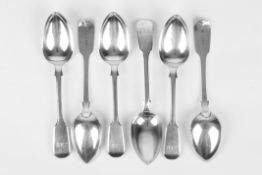 A set of six Exeter fiddle pattern silver dessert spoons, hallmarked Exeter 1855, maker: William