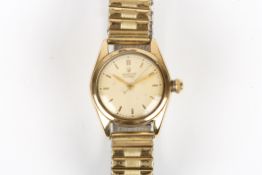 A 1940s/50s gentlemen?s Rolex Oyster wristwatch, in a 9ct gold case with cream dial, baton numerals