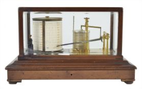 A barograph by Short and Mason, contained within a bevelled glass and mahogany case with ink bottle